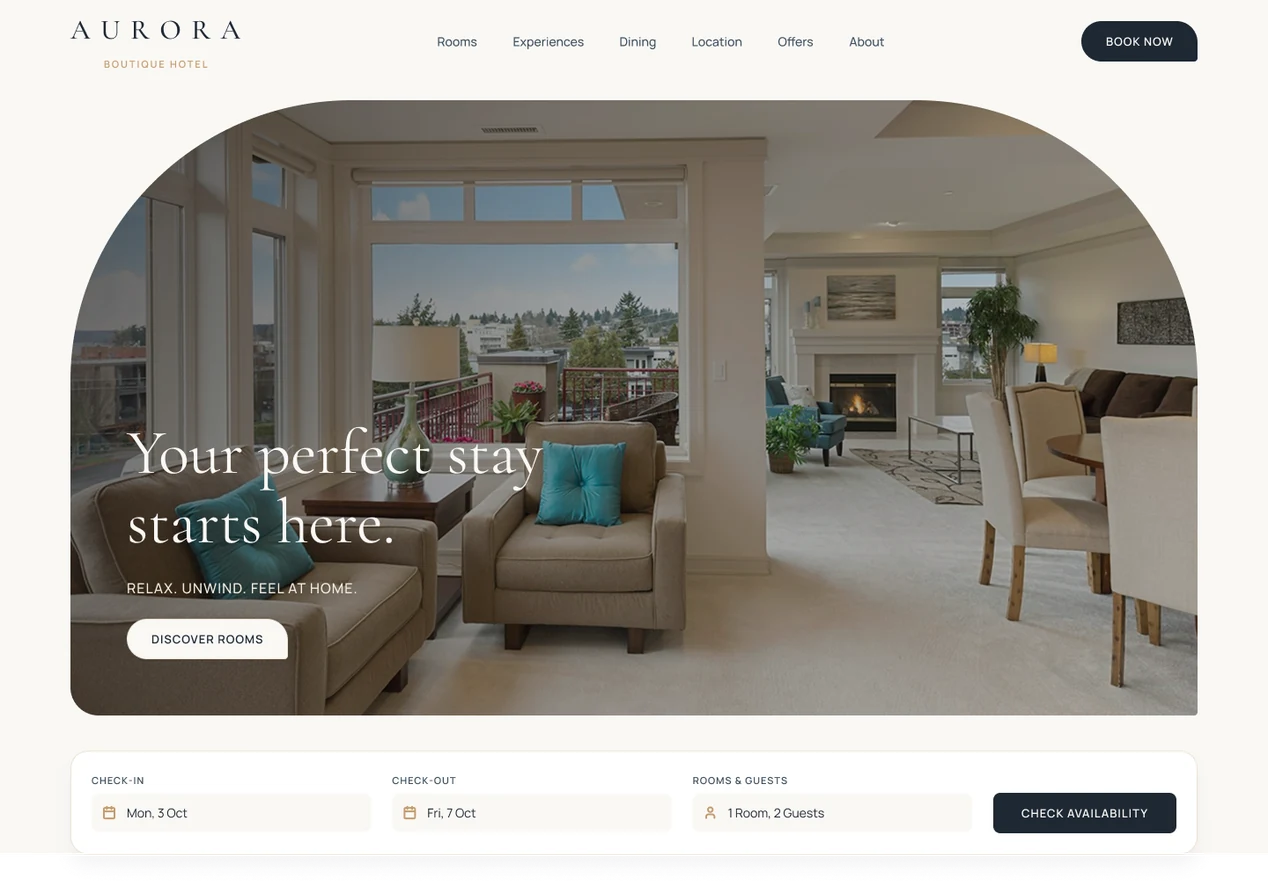 Aurora Boutique Hotel website preview